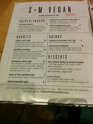 12/30/18 Pop up menu at The Butcher's Son at S+M Vegan in Oakland
