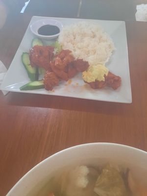 Rice and mock pork at Bo De Trai in Footscray