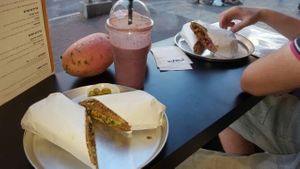 protein smoothie and sandwiches at Tevaleh in Tel Aviv