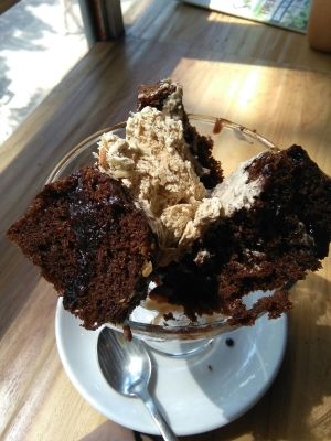 Vegan brownie and homemade ice cream at The Real Green Cafe in Pune