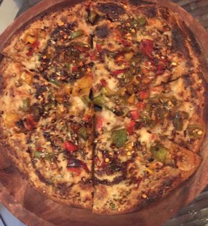 BBQ vege wholemeal pizza at The Real Green Cafe in Pune