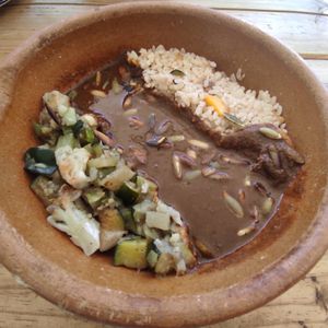 Mole with rice and veggies. Mole con arroz y vegetales. #Veganuary at Suculenta in Tulum