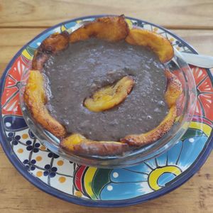 Black Beans with Banana. Porotos negros con Platano Macho. #Veganuary at Suculenta in Tulum