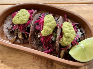 Grilled oyster mushroom tacos  at Suculenta in Tulum