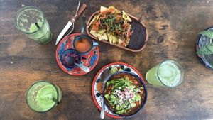 Vegan pozole and chilaquiles, after i took a mole tamale  at Suculenta in Tulum