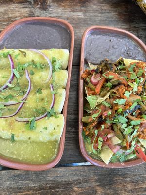 Chilaquiles and enchiladas   at Suculenta in Tulum