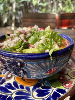 Pozole is so tasty and nutritious. You can order full or half a portion. Love it!  at Suculenta in Tulum