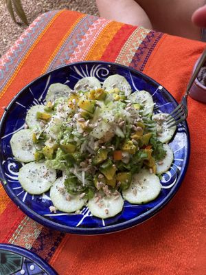 Cucumber saladd  at Suculenta in Tulum