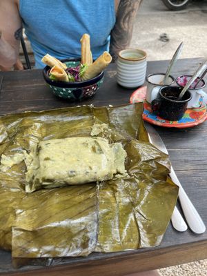 Taquitos and tamale raja  at Suculenta in Tulum
