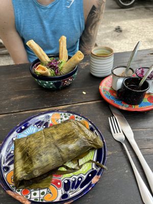 Taquitos and tamale raja  at Suculenta in Tulum