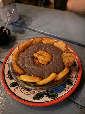 Beans and plantain   at Suculenta in Tulum