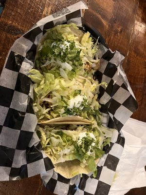 Vegan chicken tacos  at Pelon's Baja Grill in Virginia Beach
