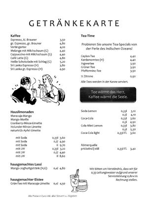 Getränkekarte  at Mandas To Go in St Polten