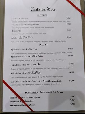 Menu at Le P'tit Pré Chez Lan in Paris