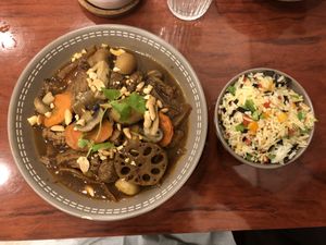 The Vietnamese "Boeuf Bourguignon"—very original but only dish that was not my cup of tea, because of the sweet caramel notes of the broth. (I had been forewarned!) Lovely rice. at Le P'tit Pré Chez Lan in Paris