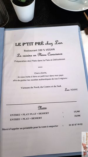 Menu1 at Le P'tit Pré Chez Lan in Paris