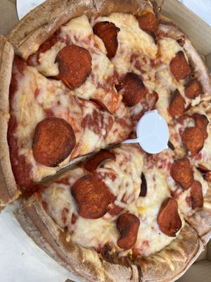 Vegan pepperoni pizza   at Fresh Brothers in Encino