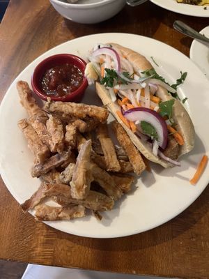 Bahn mi with sweet potato fries   at Fat Cats in Cleveland