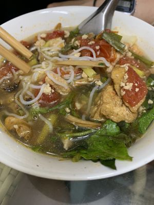 The noodles soup thing (35k I believe)  at Bao An Vegan (formerly Vegan Banhmi) in Hanoi