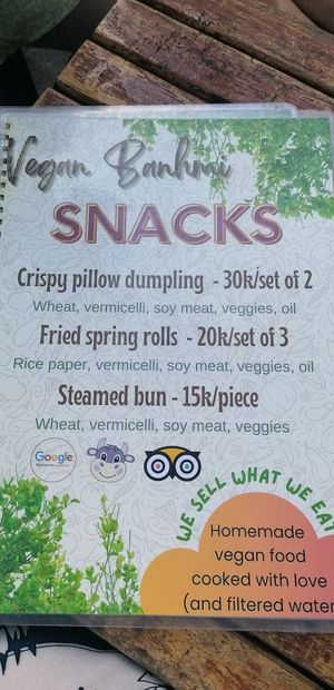 Menu at Bao An Vegan (formerly Vegan Banhmi) in Hanoi