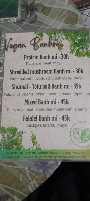 The menu (nov. 2022) at Bao An Vegan (formerly Vegan Banhmi) in Hanoi