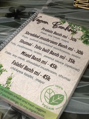 Menu  at Bao An Vegan (formerly Vegan Banhmi) in Hanoi