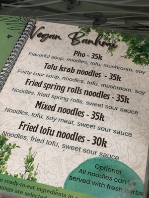 Menu  at Bao An Vegan (formerly Vegan Banhmi) in Hanoi