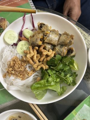 Spring rolls and noodles   at Bao An Vegan (formerly Vegan Banhmi) in Hanoi