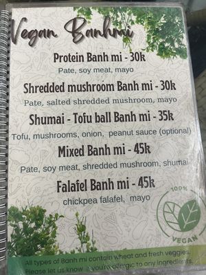 Menu  at Bao An Vegan (formerly Vegan Banhmi) in Hanoi