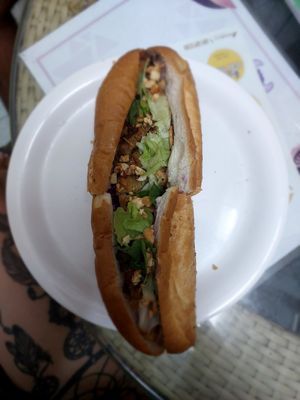 Shumai- tofu ball Bahn Mi at Bao An Vegan (formerly Vegan Banhmi) in Hanoi