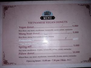 English menu at Bao An Vegan (formerly Vegan Banhmi) in Hanoi