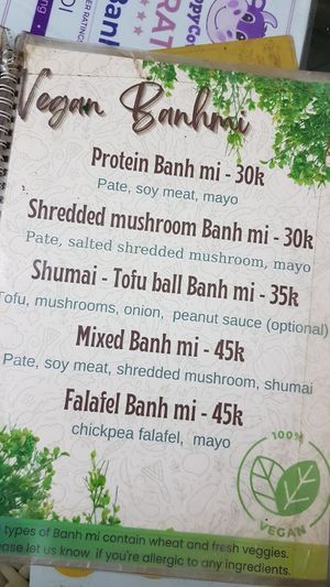 Menu at Bao An Vegan (formerly Vegan Banhmi) in Hanoi