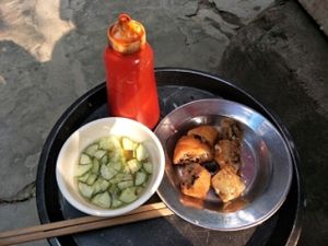 vegan donut and spring roll at Bao An Vegan (formerly Vegan Banhmi) in Hanoi