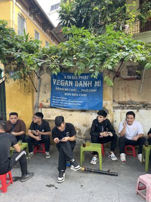 Street sign  at Bao An Vegan (formerly Vegan Banhmi) in Hanoi