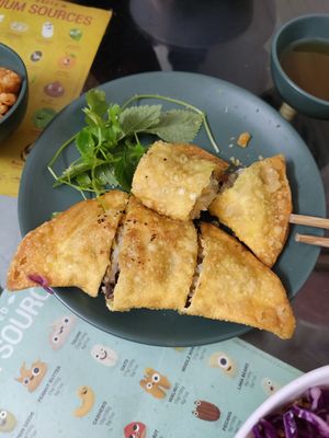 Crispy pillow dumpling at Bao An Vegan (formerly Vegan Banhmi) in Hanoi