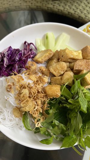 Fried tofu noodles  at Bao An Vegan (formerly Vegan Banhmi) in Hanoi