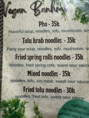 Menu   at Bao An Vegan (formerly Vegan Banhmi) in Hanoi