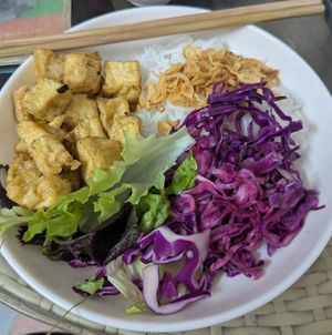 Fried tofu noodles at Bao An Vegan (formerly Vegan Banhmi) in Hanoi