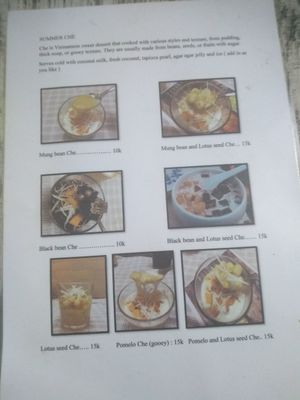 Dessert menu at Bao An Vegan (formerly Vegan Banhmi) in Hanoi