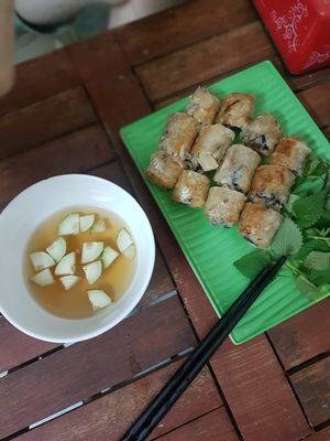Spring rolls with cucumber sauce at Bao An Vegan (formerly Vegan Banhmi) in Hanoi