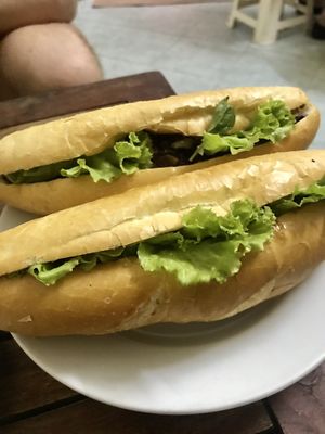 Two types of banh mi 20K each at Bao An Vegan (formerly Vegan Banhmi) in Hanoi