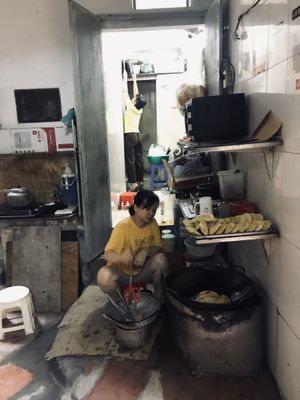 Cooking at Bao An Vegan (formerly Vegan Banhmi) in Hanoi