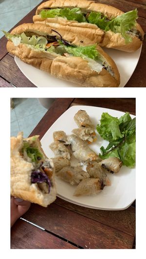 original banh mi and the fried spring rolls  at Bao An Vegan (formerly Vegan Banhmi) in Hanoi