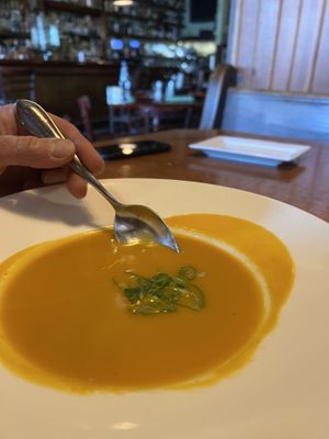 Organic sweet potato soupp  at Aroma Thyme Bistro in Ellenville