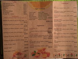 the menu (as of Nov 2015) at Sesamo Rincon Vegetariano in Valdivia