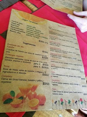 menu at Sesamo Rincon Vegetariano in Valdivia