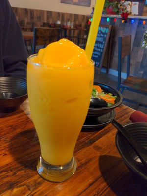Mango smoothie with almond milk at Thai Cravings in Rocky River