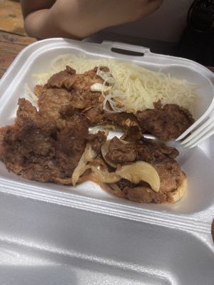 Vegan chicken and noodles   at Coconut Grove Farmer's Market in Miami