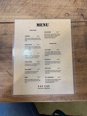 Food menu at Fat Cat Coffee House in Antigua