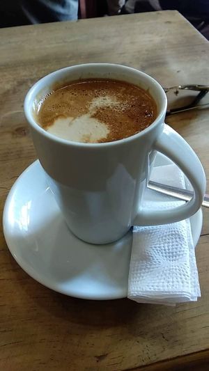 Cafe con leche de soya at Fat Cat Coffee House in Antigua